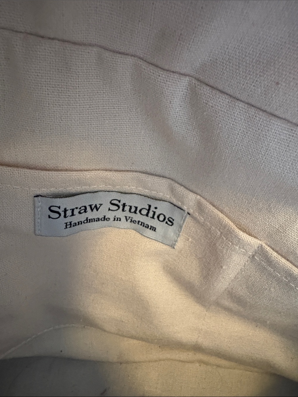 Straw Studios, Striped Canvas and Rattan Tote Bag with Tassel - Blue/White - Picture 5 of 9
